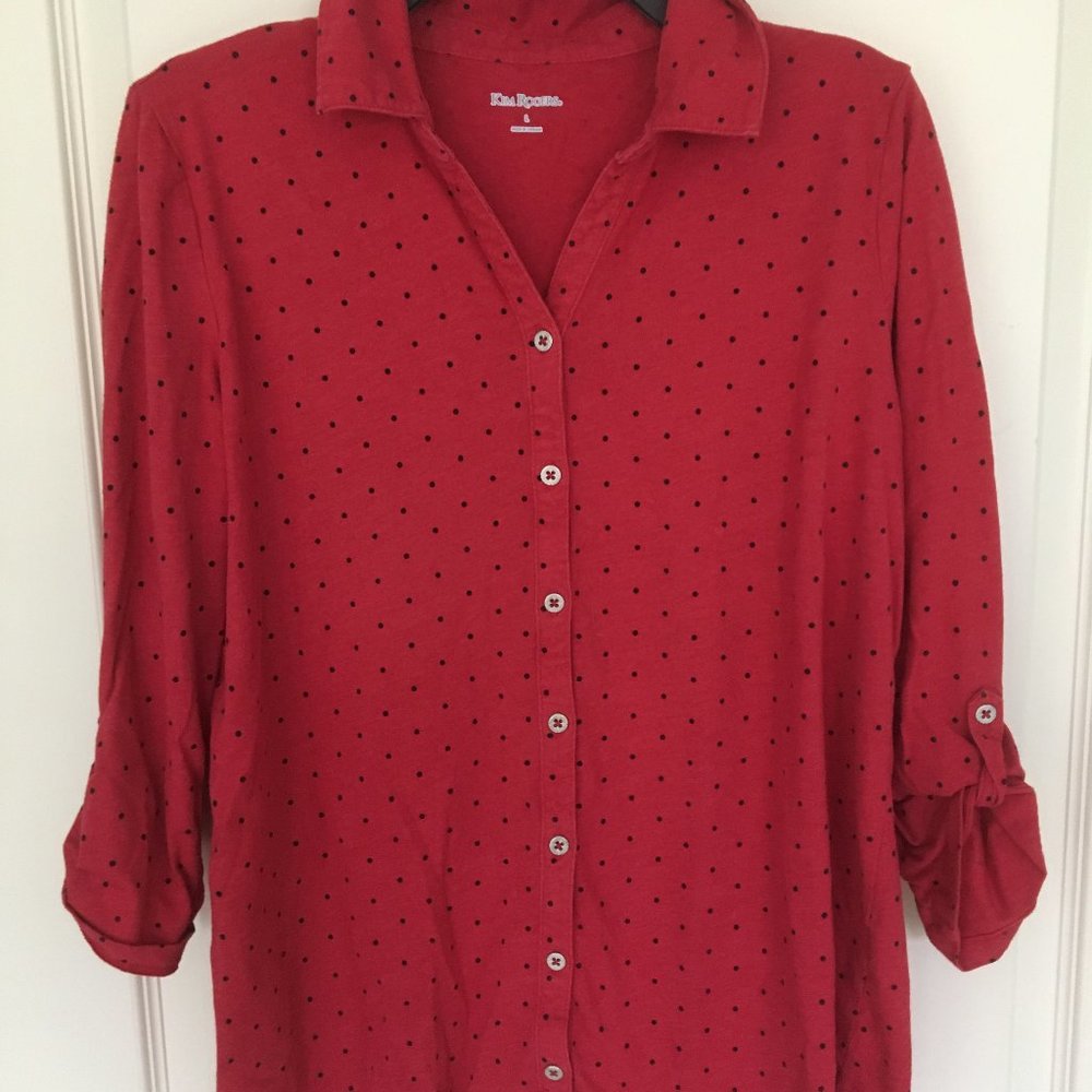 Red black ladybug polka dot 3/4 length sl large